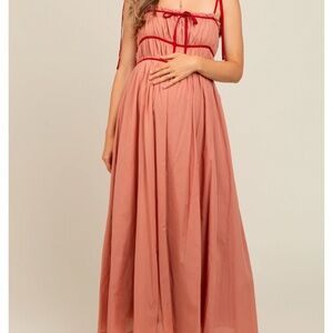 Pinkblush Maternity Salmon Contrast Ribbon Trim maxi dress